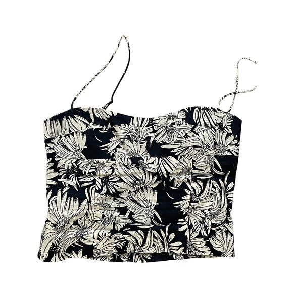 Anine Bing Black Beige Floral Sleeveless Top Linen XS - Picture 5 of 10